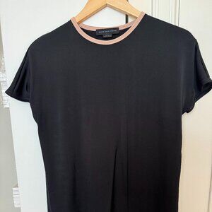 Black Silk Top With a Nude Color Collar Trim